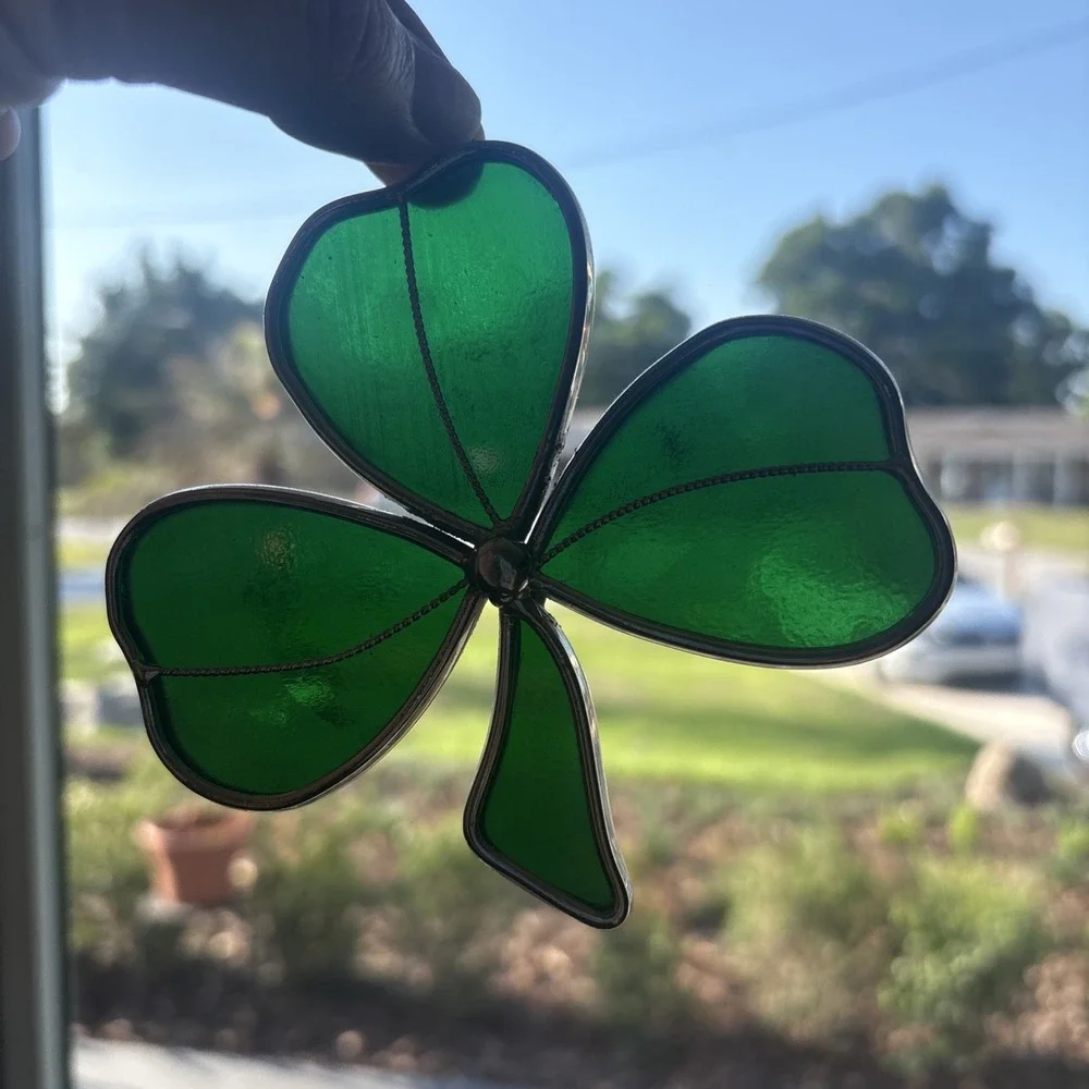 Vintage Stained Glass Suncatcher Irish Shamrock Clover St Patricks Sun‎ Catcher